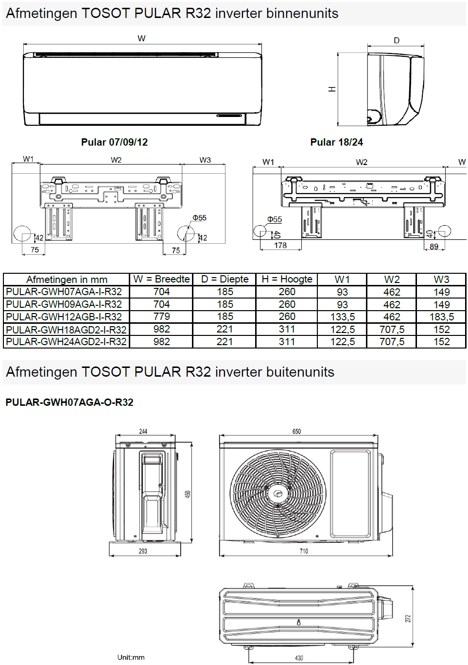 Tosot GWH09-AGA R32 Single Split Inverter by Gree Wandmodell Pular mit WiFi 2,5 kW Klimaanlage 